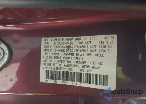 2007 Honda Cr-V Ex z USA, uszkodzony, nr VIN JHLRE48537C025468